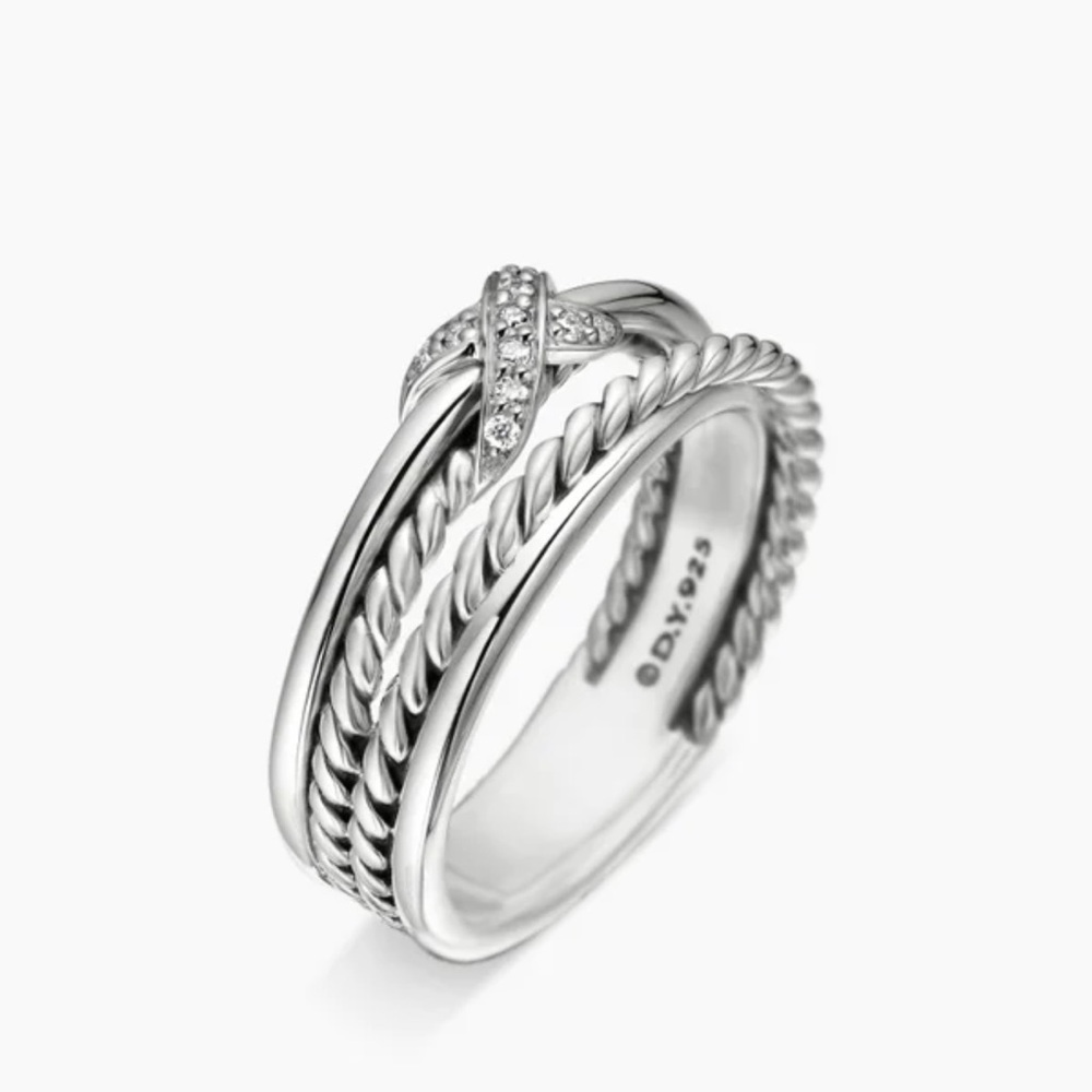 David Yurman X Crossover Band Ring Size 7 Sterling Silver w/diamonds 6mm - Picture 2 of 6